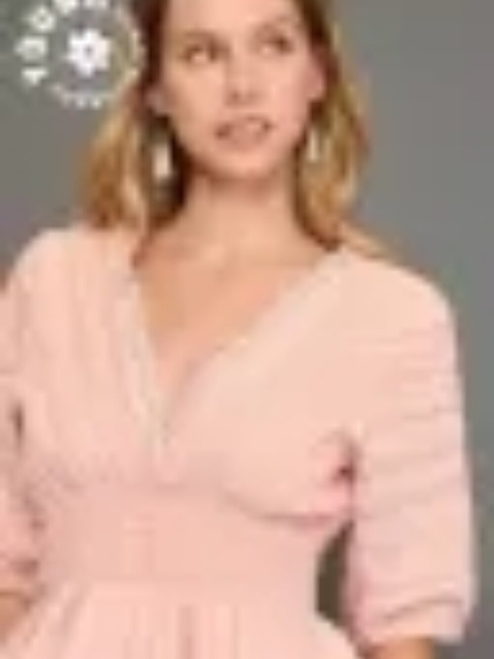 B12 V-Neck Lace Trim Smocked Top Pink NEW